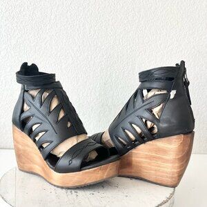 NEW Lane Boots BECCA Womens Black Wedges 8.5 Western Sandals Cowgirl Leather